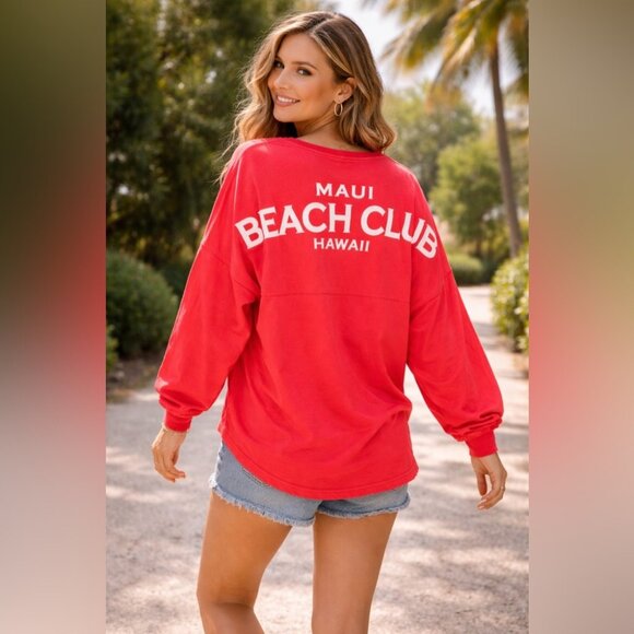 Spirit Tops - Spirit Jersey Maui Beach Club Hawaii Coral Long Sleeve Top Size M Relaxed Fit